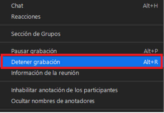 Captura de pantalla: Detener grabación