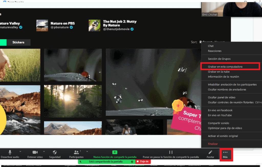 Captura de pantalla de Zoom: grabar en esta computadora