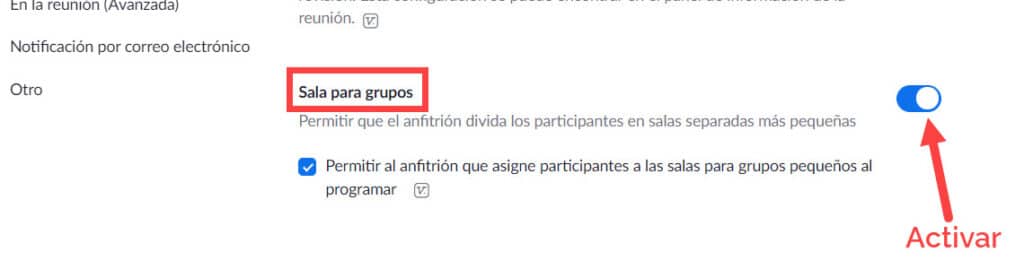 Ve a Sala para grupos y checkea la opción