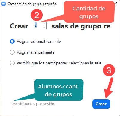 Cuadro de díalogo de Salas para grupos